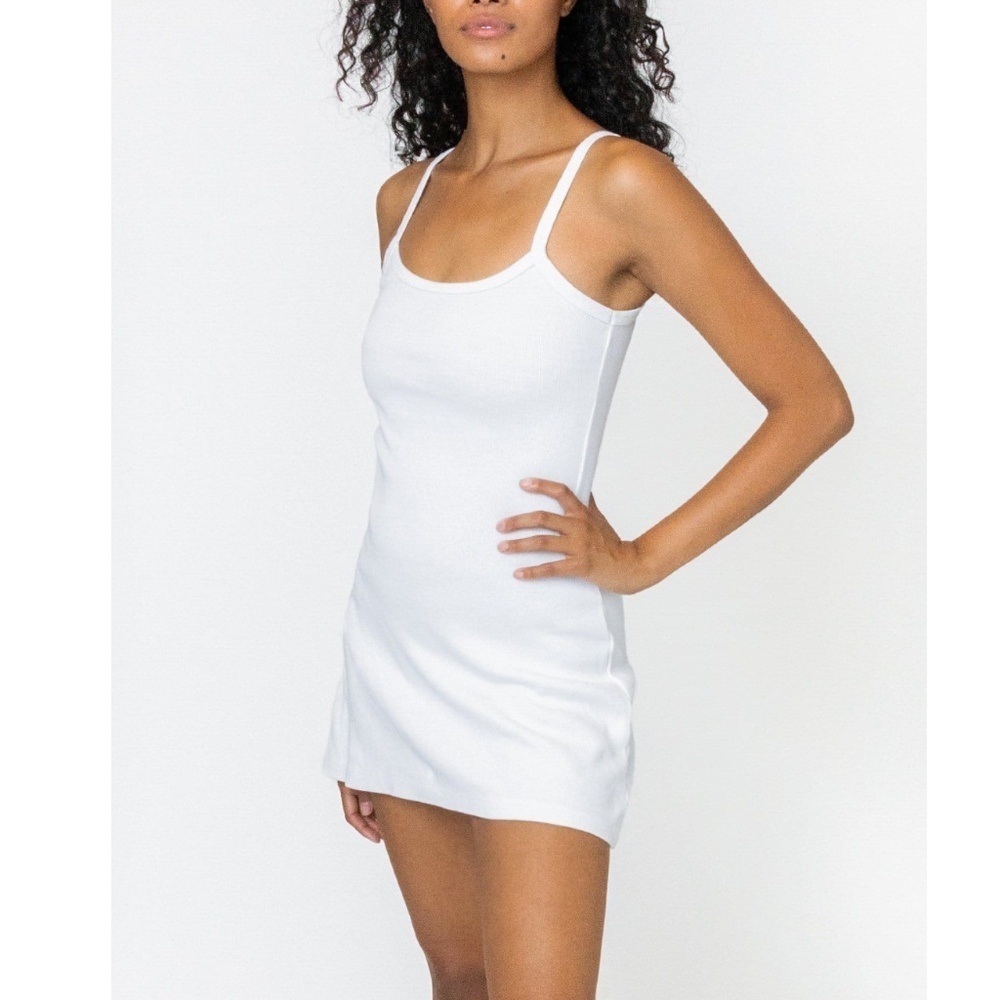 Los Angeles Apparel White Heavy Rib Spaghetti Mini Dress Made in the USA Size XS
